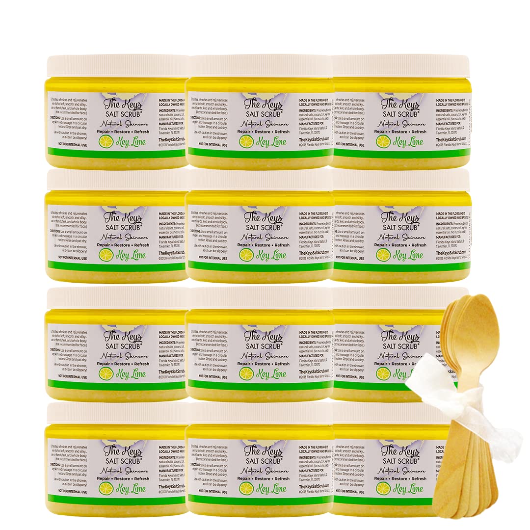 The Keys Salt Scrub -Sea Salt Scrub - Exfoliating Body Scrub with Wooden Spoon - Moisturizing Exfoliator for Hands, Foot, Bath, (12 Ounce (Pack of 1), Mango Coconut)
