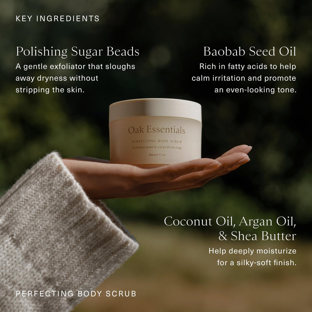 Oak Essentials Perfecting Body Scrub, Exfoliating Sugar Scrub, 7.1oz