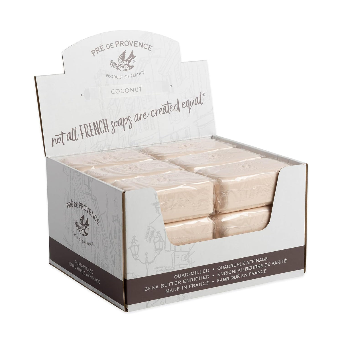 Pre de Provence Artisanal Soap Bar, Natural French Skincare, Enriched with Organic Shea Butter, Quad Milled for Rich, Smooth & Moisturizing Lather, Coconut, 5.3 Ounce