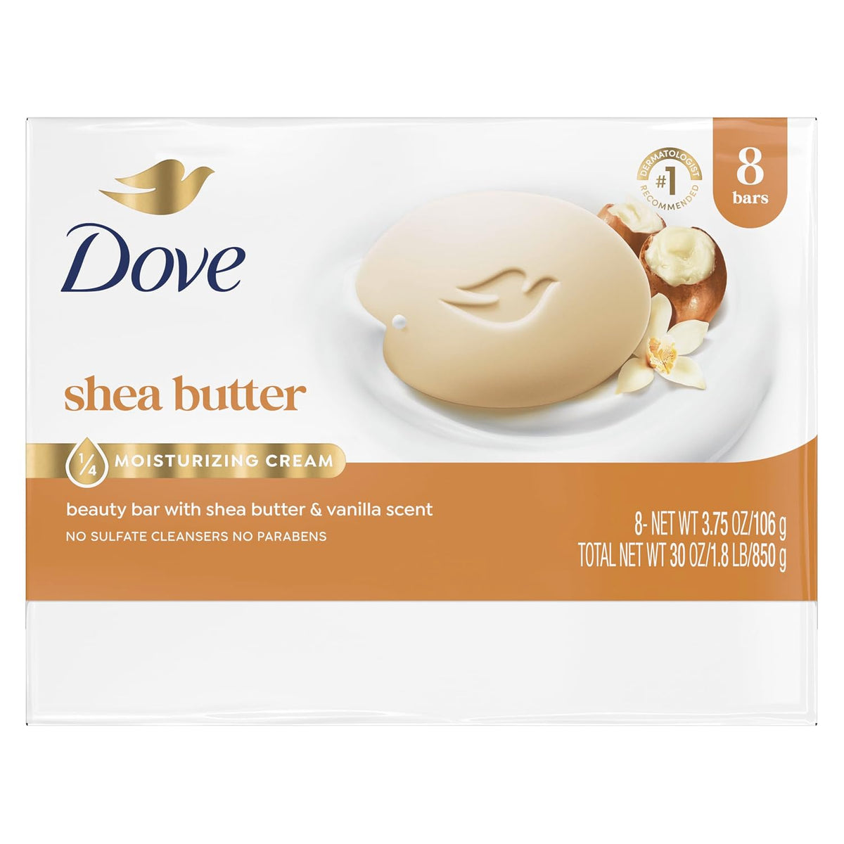 Dove Shea Butter Beauty Bar Soap 8 Count, Cleanser, 3.75 oz I beauty bar