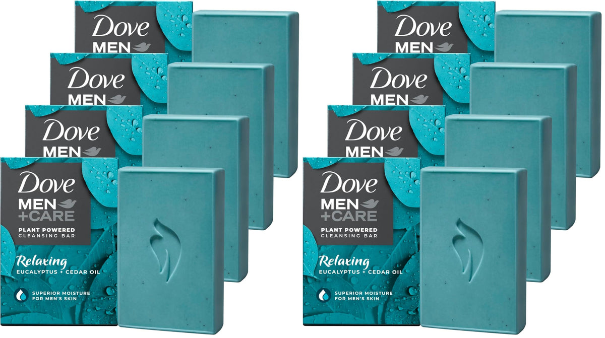 DOVE MEN + CARE Cleansing Bar Soap Charcoal + Clove Oil 4 Count to Rebuild Skin in the Shower, a 4in1 Hair, Body, Face & Shaving Bar with Plant-Based Cleanser and Natural Oils 5 oz
