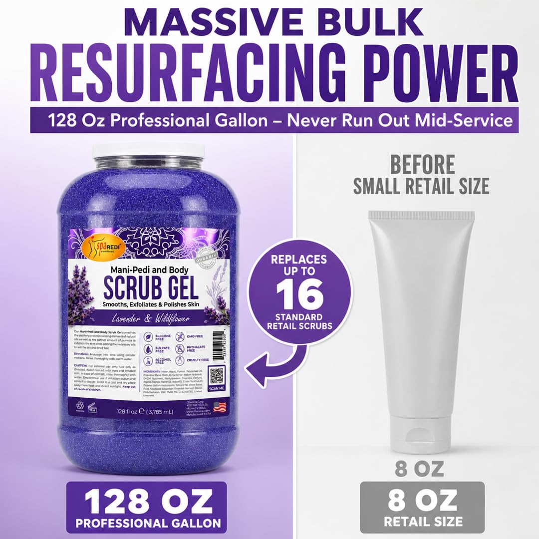 SPA REDI Exfoliating Body & Skincare Treatment Multi-Purpose Professional & At-Home Skin Refinement, Exfoliate Hydrate Transform for Holistic Transformation, Lavender & Wildflower 128 Oz Pkg May Vary