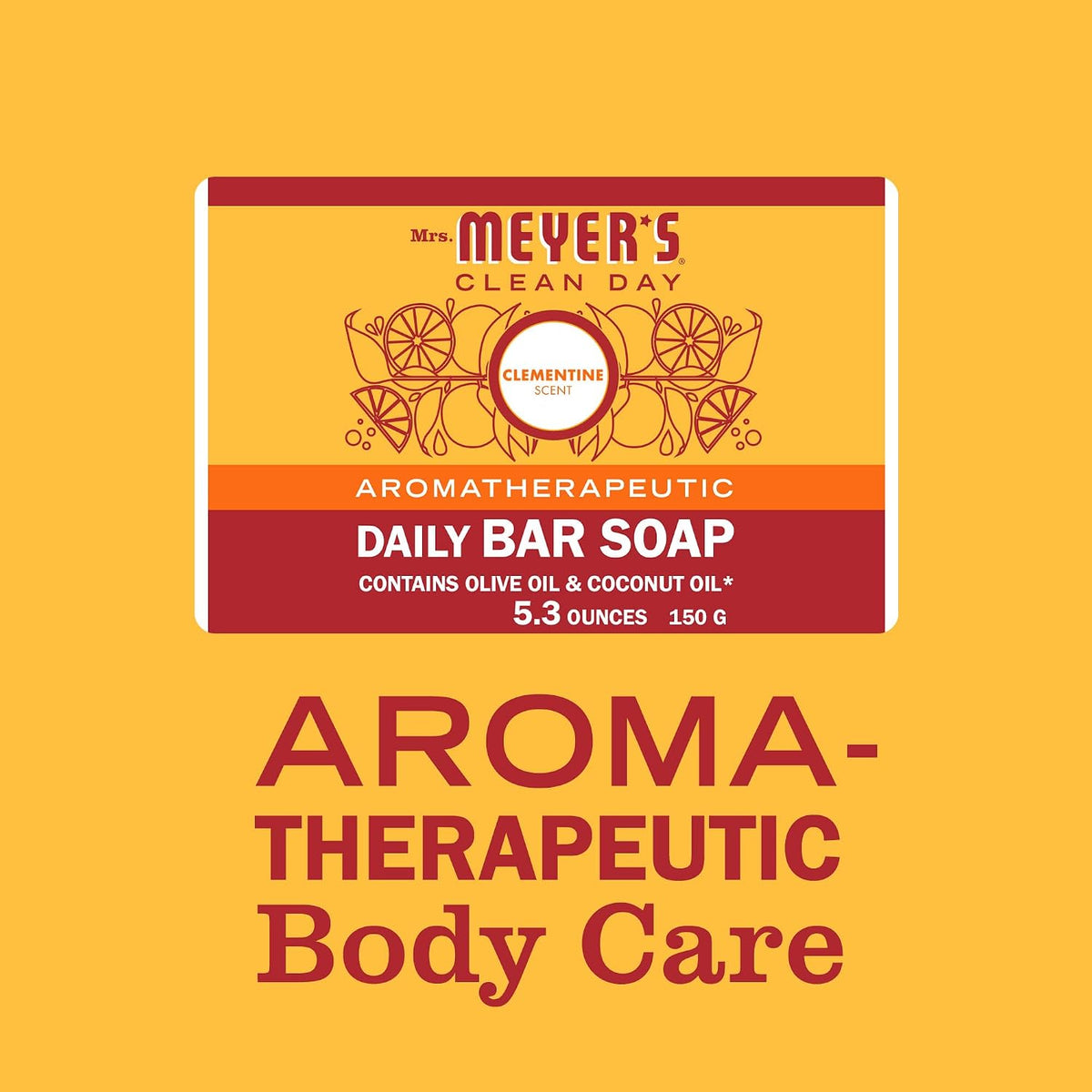 MRS. MEYER'S CLEAN DAY Bar Soap, Use as Body Wash or Hand Soap, Made with Essential Oils, Clementine_, 5.3 oz, 4 Bars