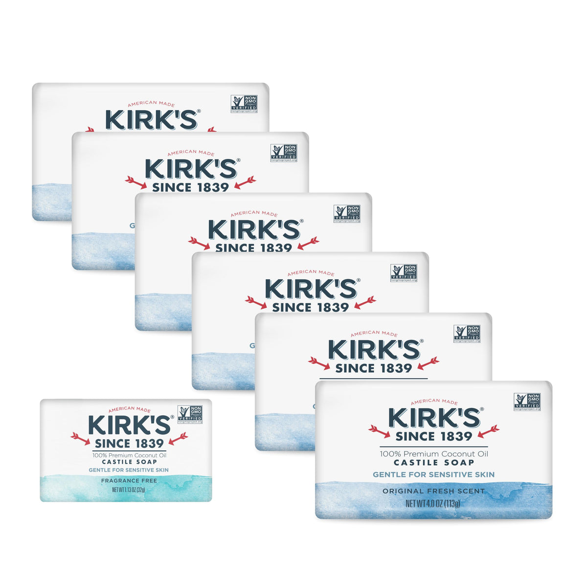Kirk's Castile Bar Soap, Lavender & Vanilla - Clinically Tested, Safe for Sensitive Skin with Coconut Oil, Vegan and Non-GMO - 4 oz Bars, 6 Pack
