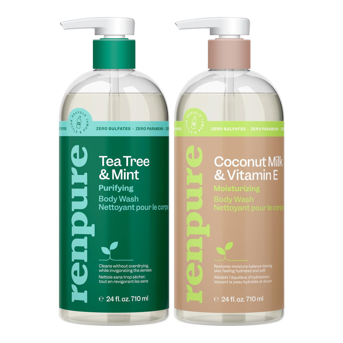 RENPURE Tea Tree & Mint Purifying Body Wash for All Skin Types, 2x24oz