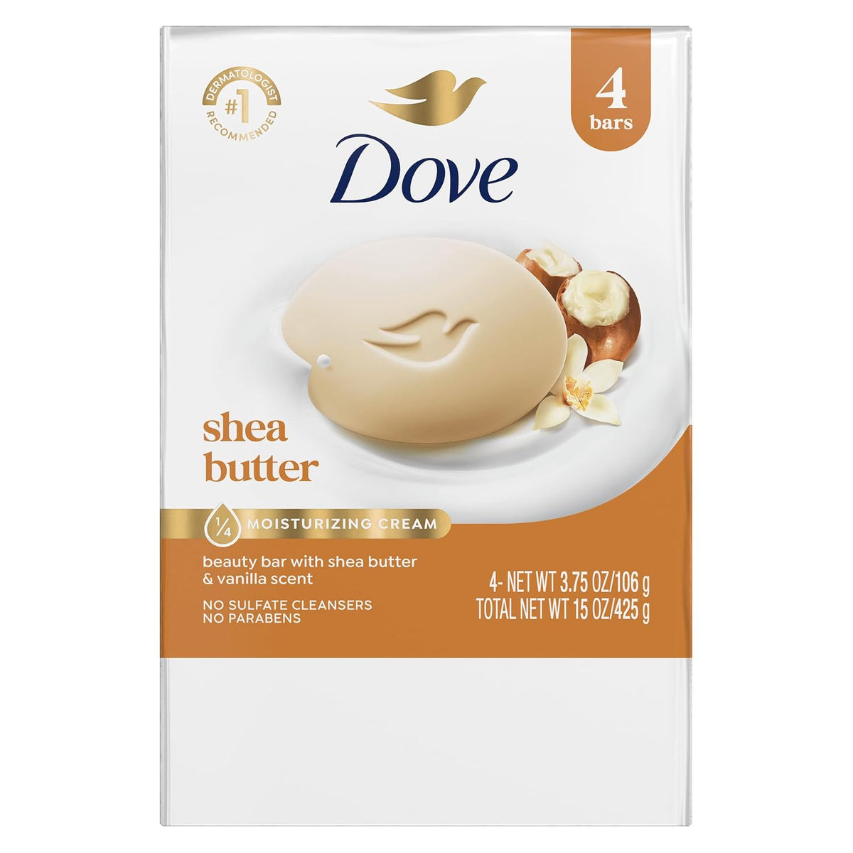 Dove Beauty Bar Soap Shea Butter 4 Count 3.75 oz