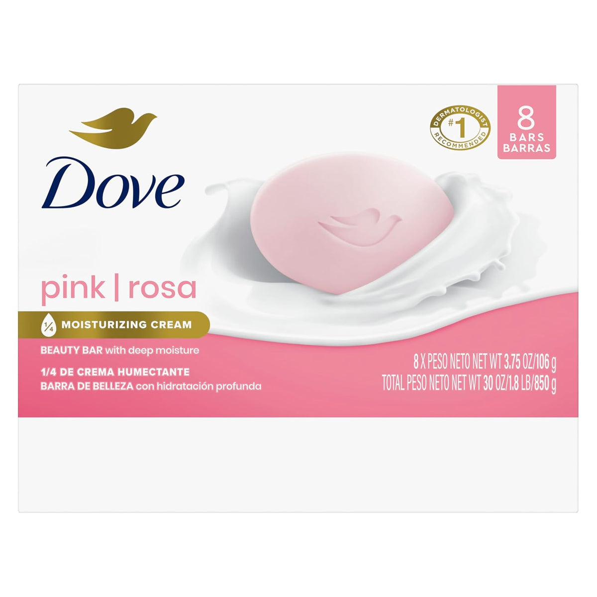Dove Pink Rosa Beauty Bar Soap 8 Count, Cleanser, 3.75 oz I beauty bar