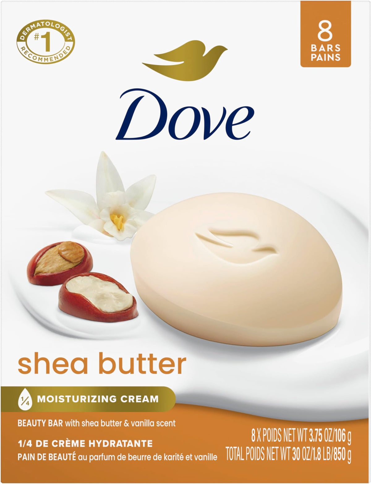 Dove Shea Butter Beauty Bar Soap 8 Count, Cleanser, 3.75 oz I beauty bar