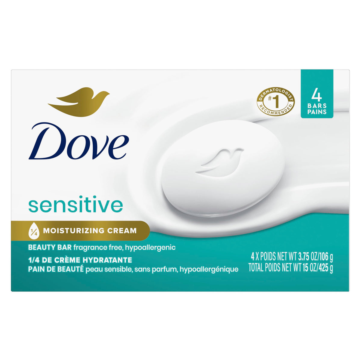 Dove Beauty Bar Soap Sensitive, 24 Bars for Sensitive Skin, 3.75 oz