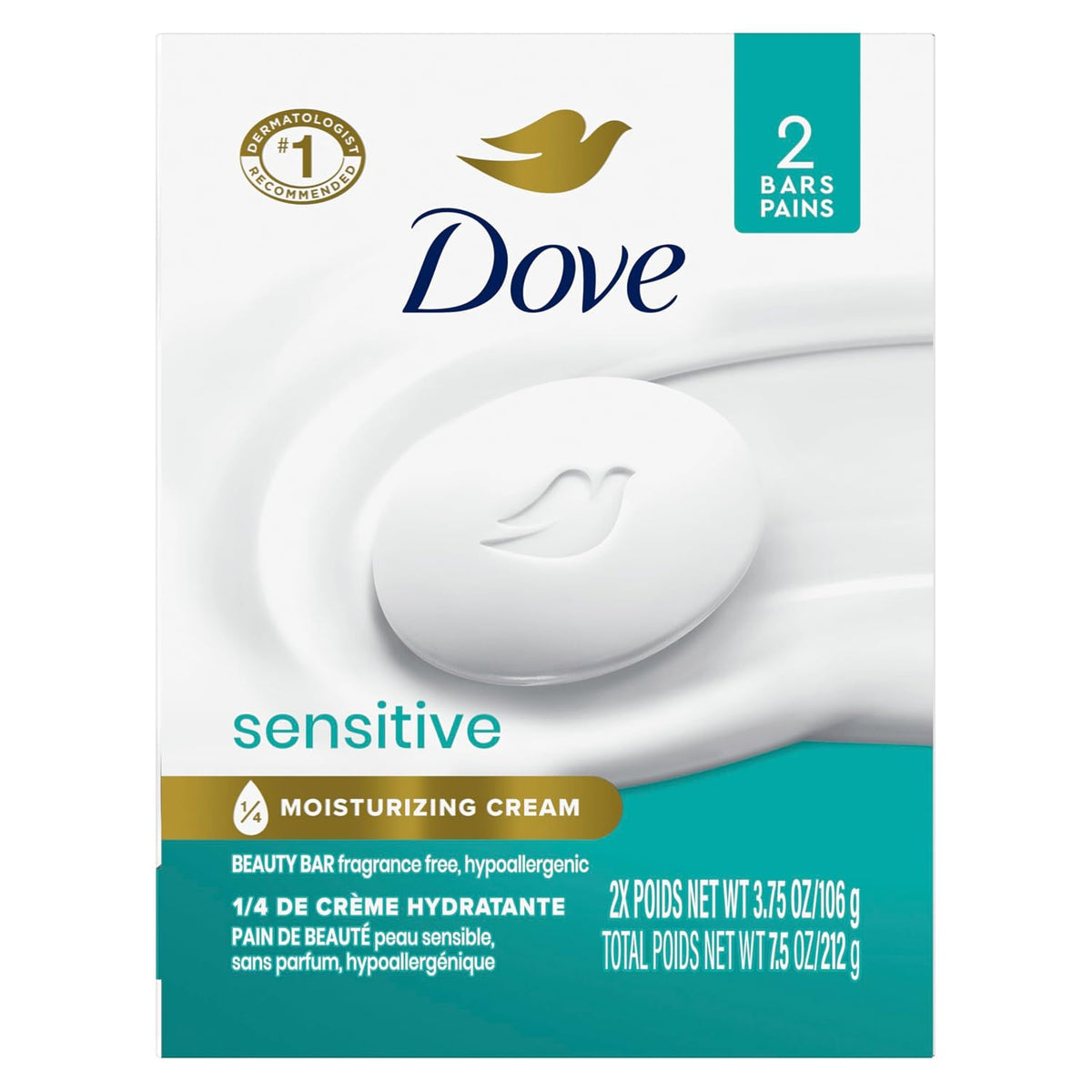 Dove Beauty Bar Soap Sensitive, 24 Bars for Sensitive Skin, 3.75 oz