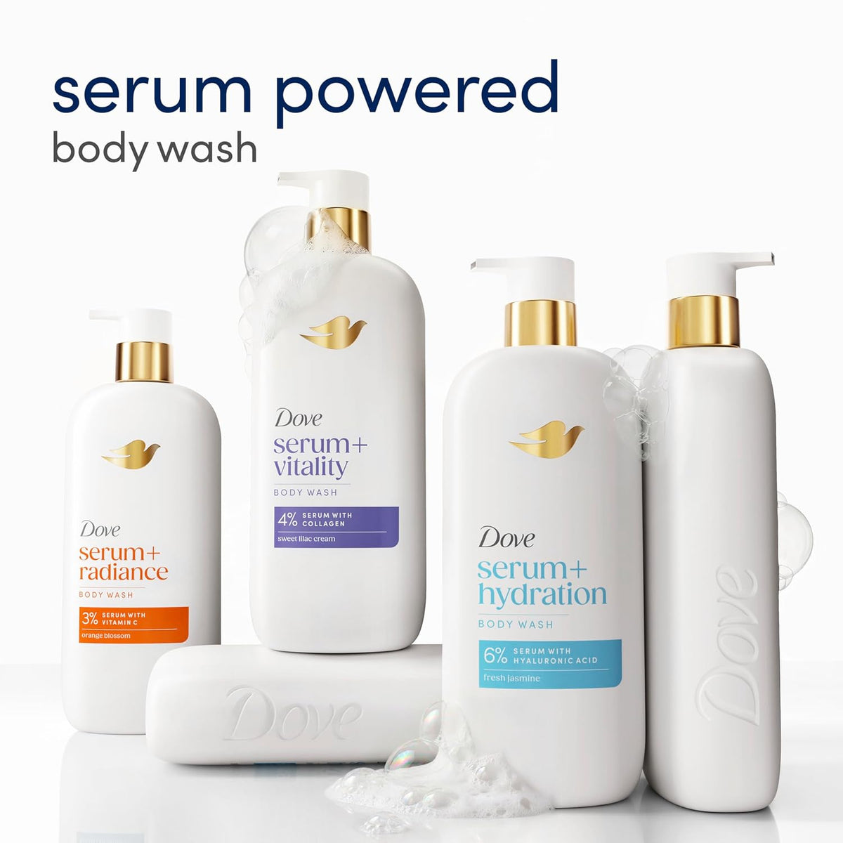 Dove Serum+ Hydration Body Wash Hyaluronic Acid 6% Hydration Serum, 18.5 oz