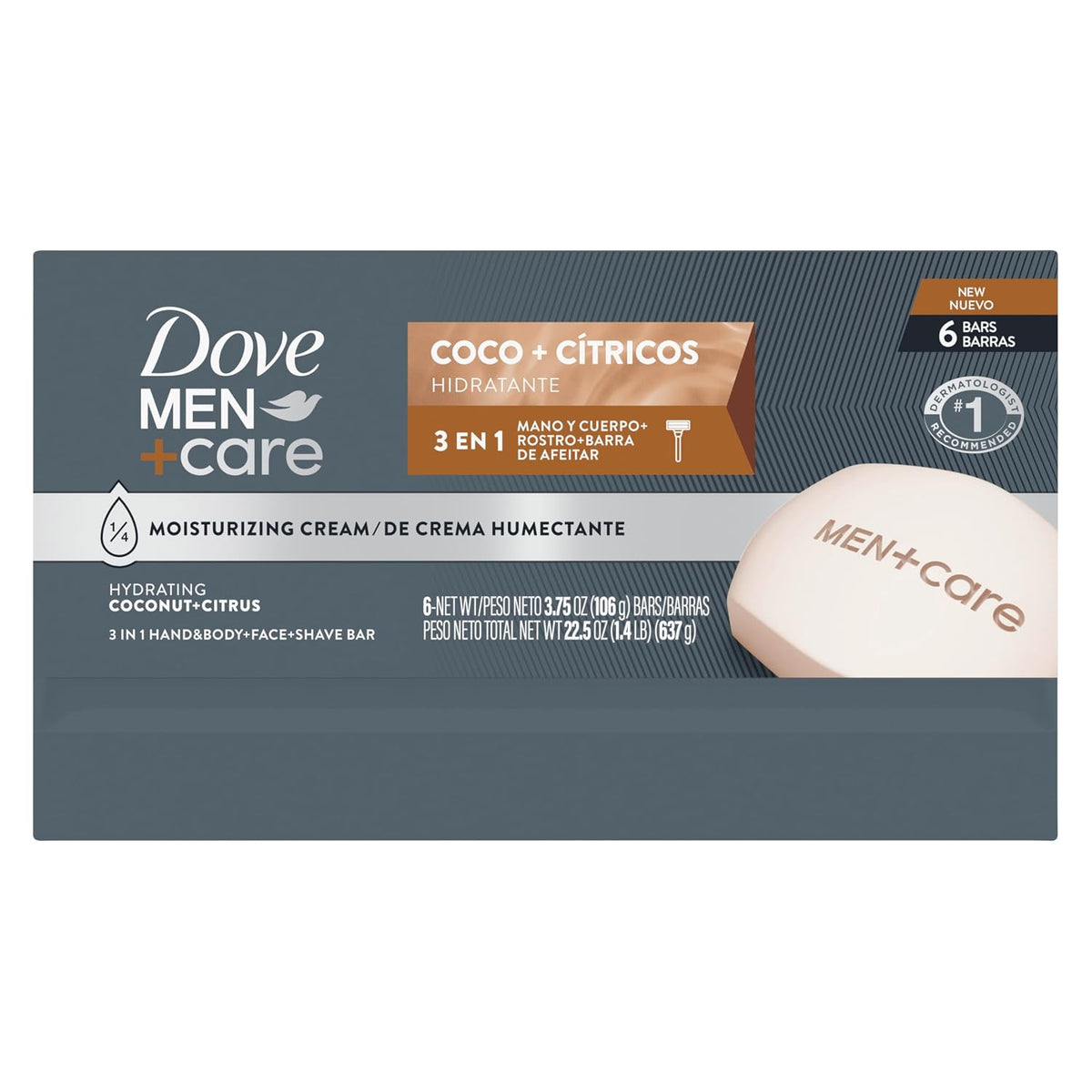 Dove Men Hidratante Coco + Cítricos Hand & Body Face 6 Count 3.75 oz