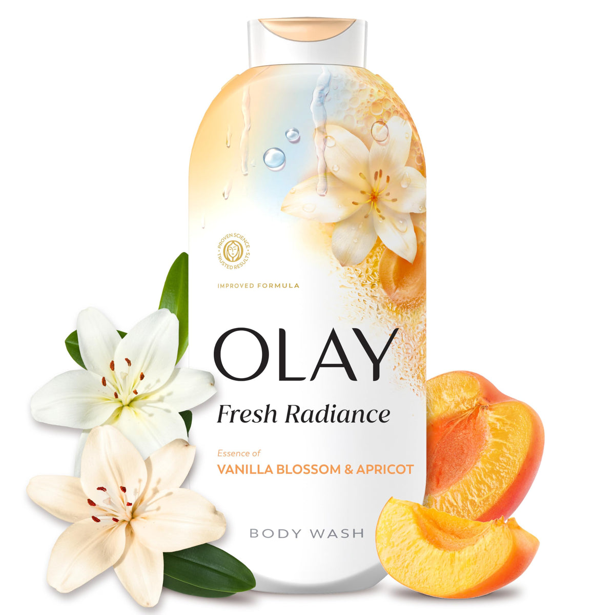 Olay Body Wash for Women, Fresh Radiance, 24/7 Skin-Loving Freshness, Visibly Radiant, Plant Based Cleansers, Vitamin B3 & Antioxidant Blend, For All Skin Types, Orchid & Black Currant Scent, 22 fl oz