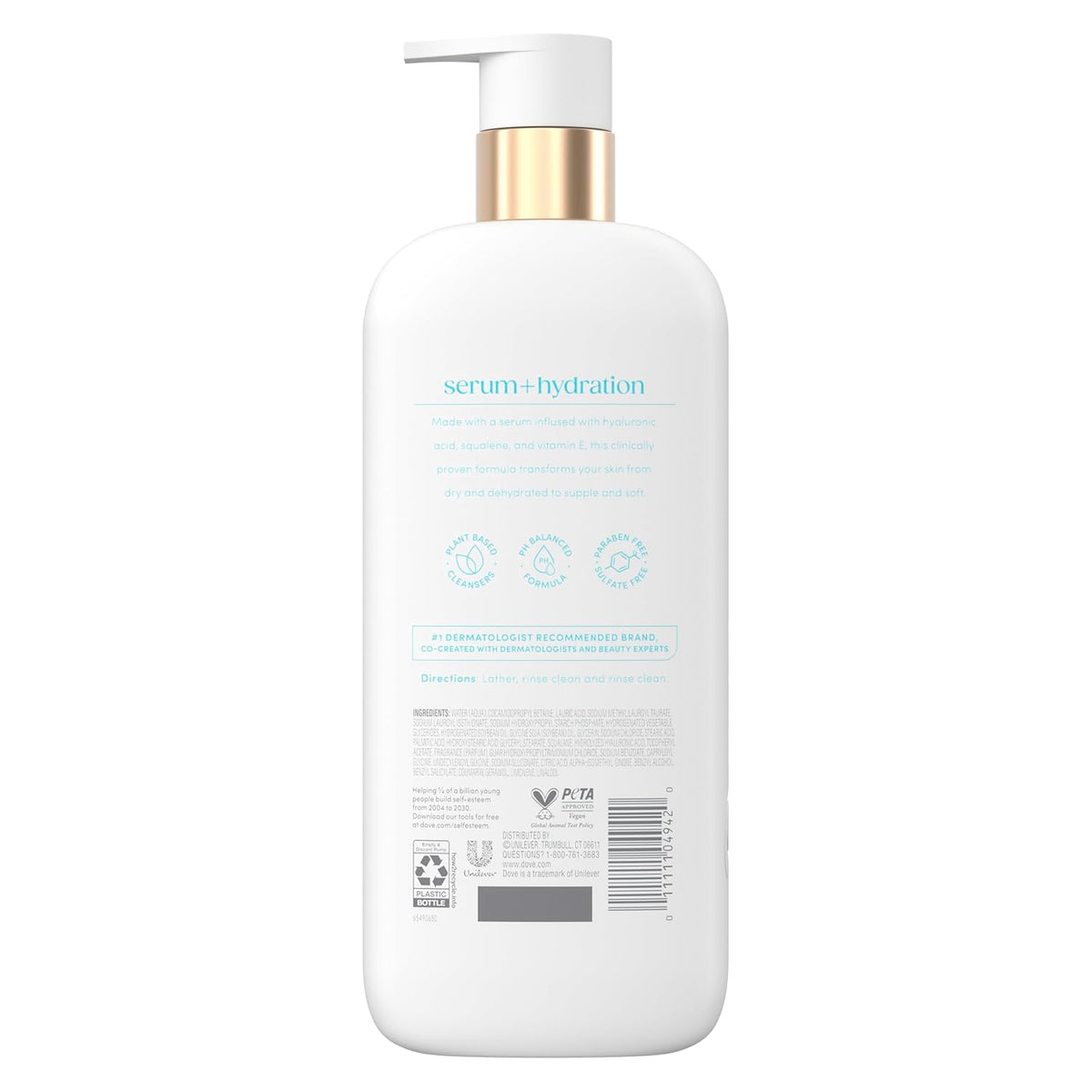 Dove Serum+ Hydration Body Wash Hyaluronic Acid 6% Hydration Serum, 18.5 oz