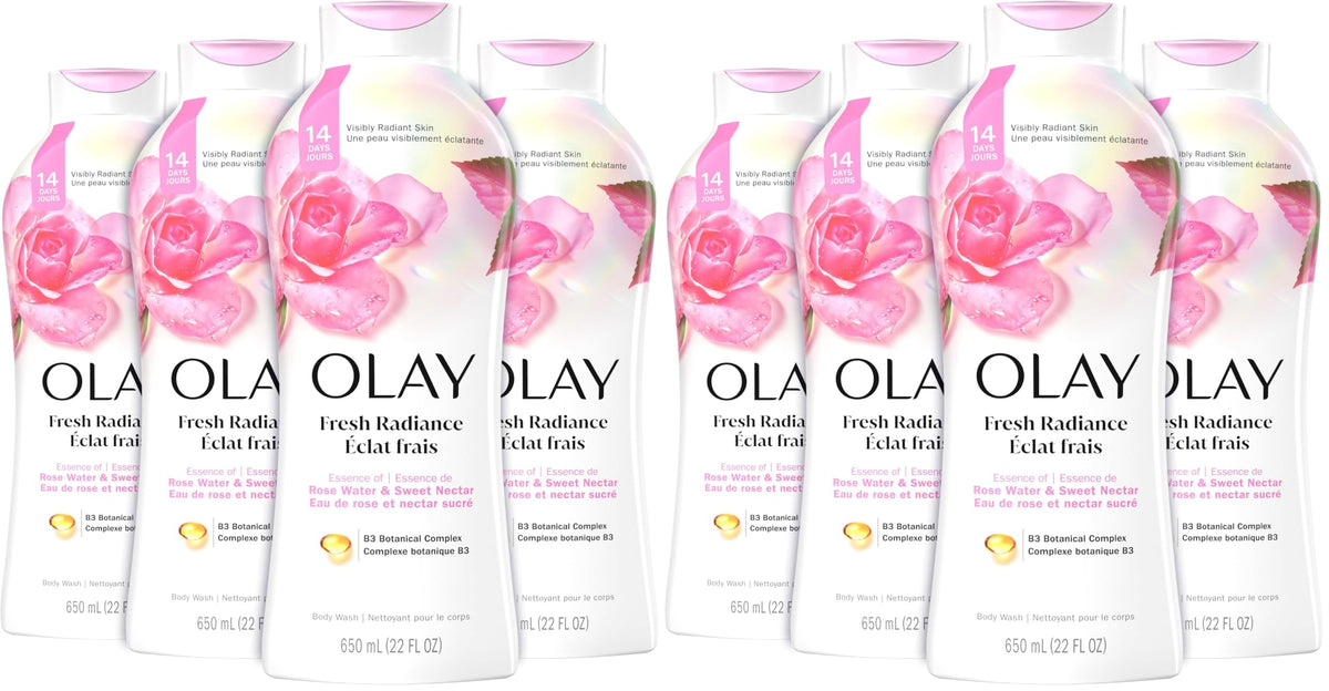 Olay Body Wash for Women, Fresh Radiance, 24/7 Skin-Loving Freshness, Visibly Radiant, Plant Based Cleansers, Vitamin B3 & Antioxidant Blend, For All Skin Types, Orchid & Black Currant Scent, 22 fl oz