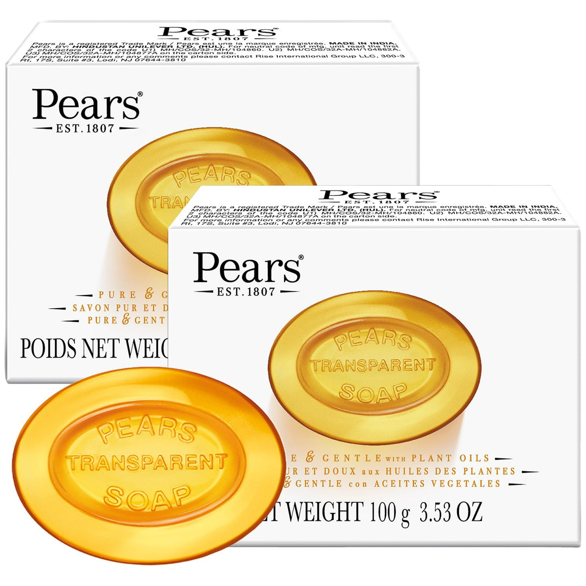 Pears Soap, Pure & Gentle with Natural Oils, 12-Pack – Transparent Amber Glycerin Soap for Pampered, Glowing Skin, 4.4 Oz Ea