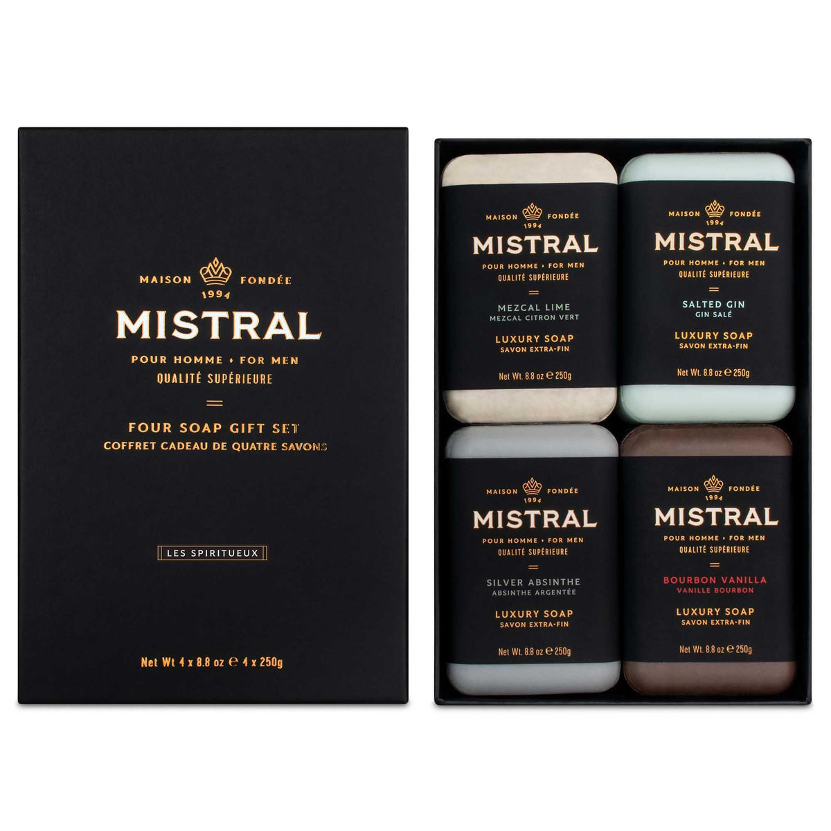 Mistral Men’s Luxury Bar Soap for Men, Classics Gift Set (4 x 8.8 oz)