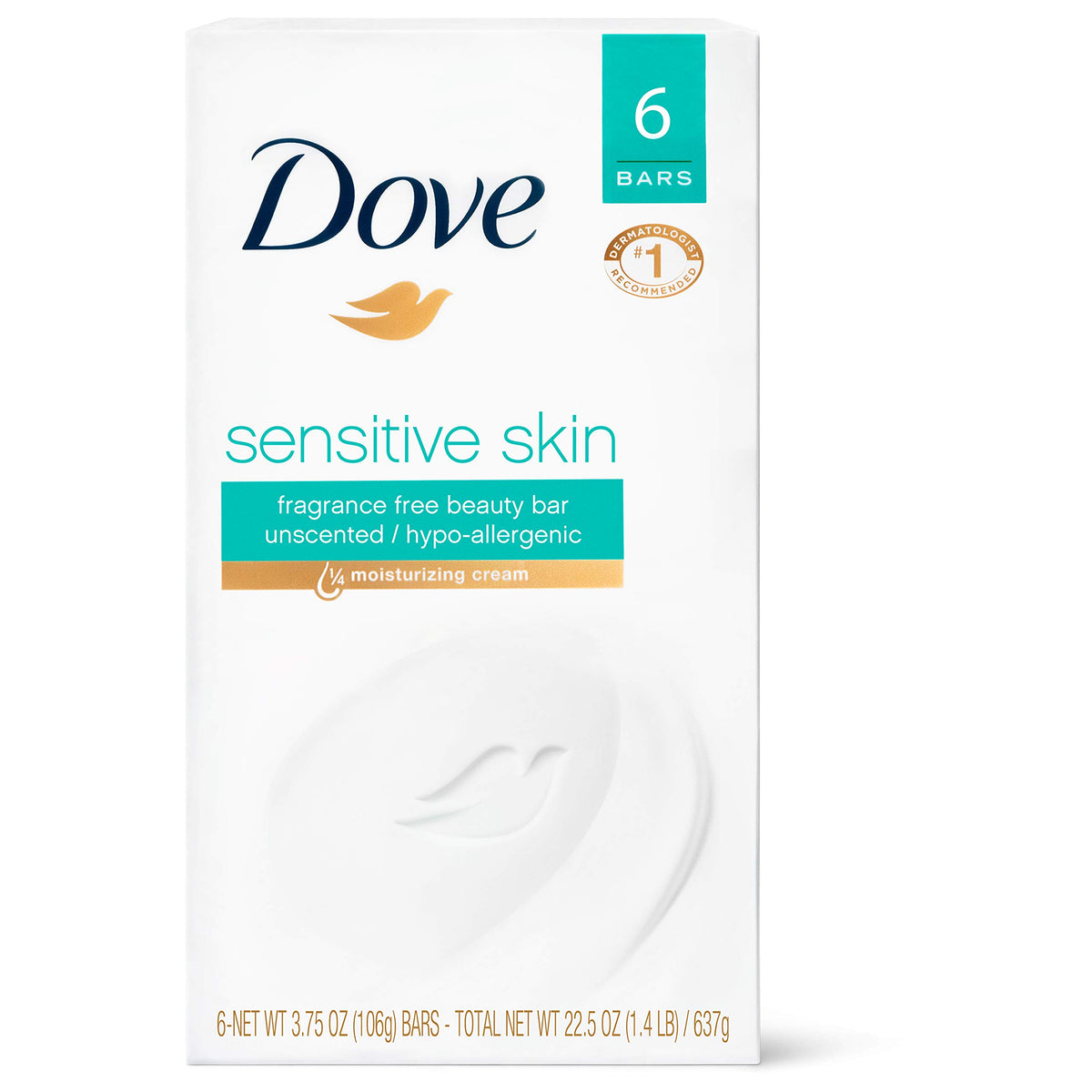 Dove Beauty Bar Soap Sensitive, 24 Bars for Sensitive Skin, 3.75 oz