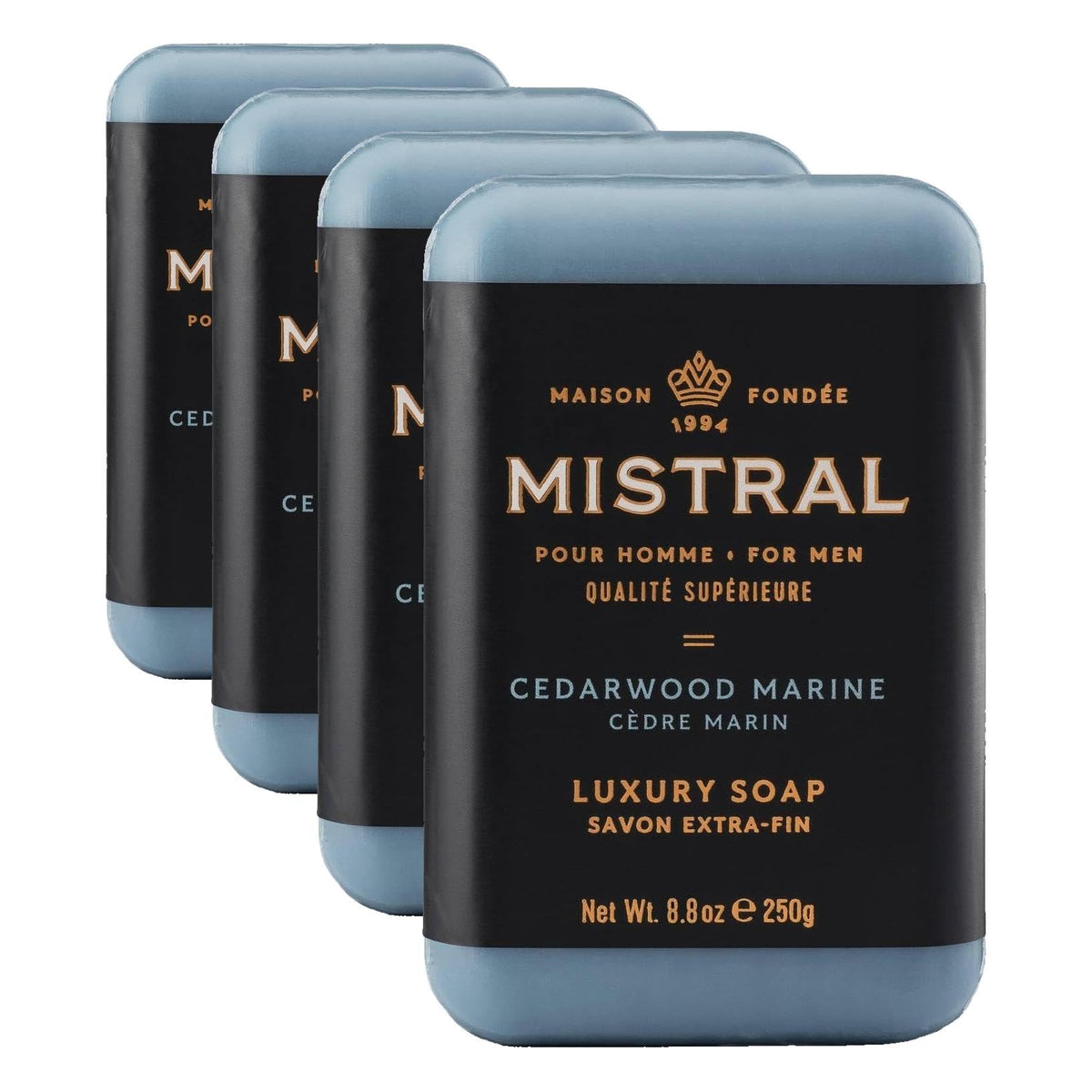 Mistral Men’s Luxury Bar Soap for Men, Classics Gift Set (4 x 8.8 oz)