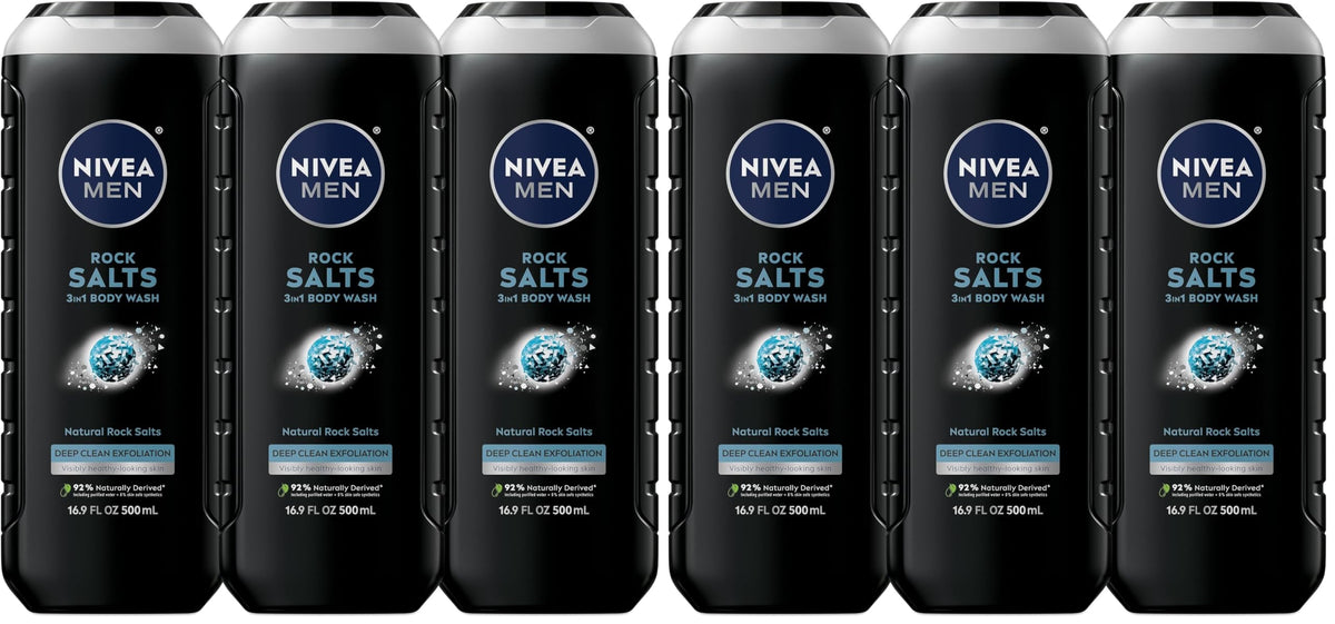 NIVEA MEN Active Clean 3-in-1 Body Wash, Mulitpack, 3 x 16.9 FL OZ