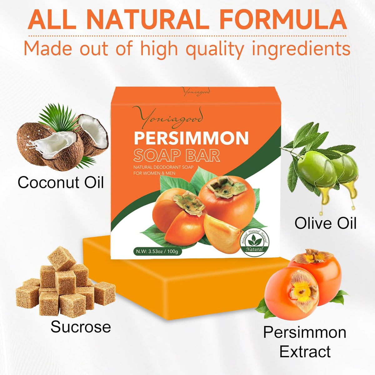 yoniagood 3 PCS Persimmon Soap for Body Odor Control, Old People Smell