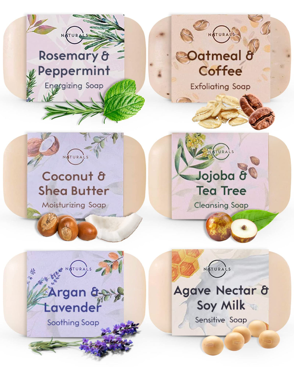 O NATURALS Natural Citrus Soap Bar 6 Pack - Gifts for Women