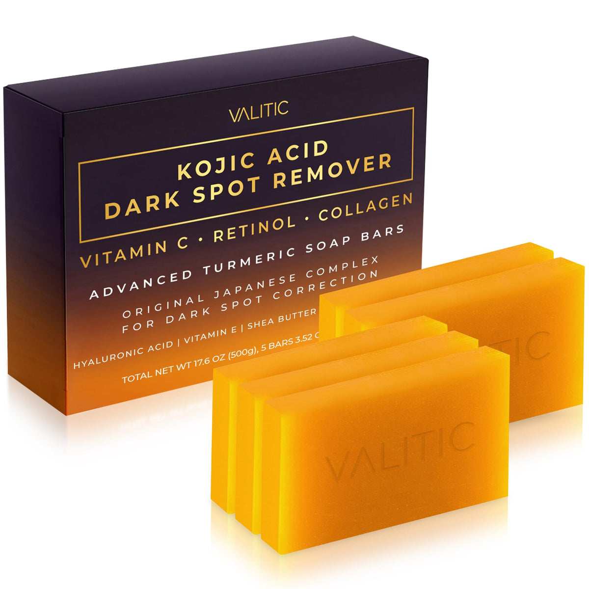 VALITIC Kojic Acid Dark Spot Remover Soap Bars, Turmeric Bar Soaps 3 Pack