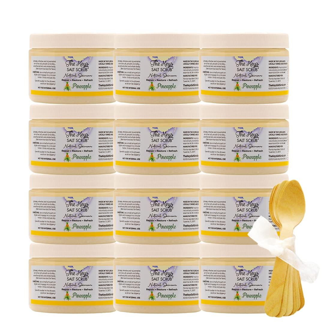 The Keys Salt Scrub -Sea Salt Scrub - Exfoliating Body Scrub with Wooden Spoon - Moisturizing Exfoliator for Hands, Foot, Bath, (12 Ounce (Pack of 1), Mango Coconut)