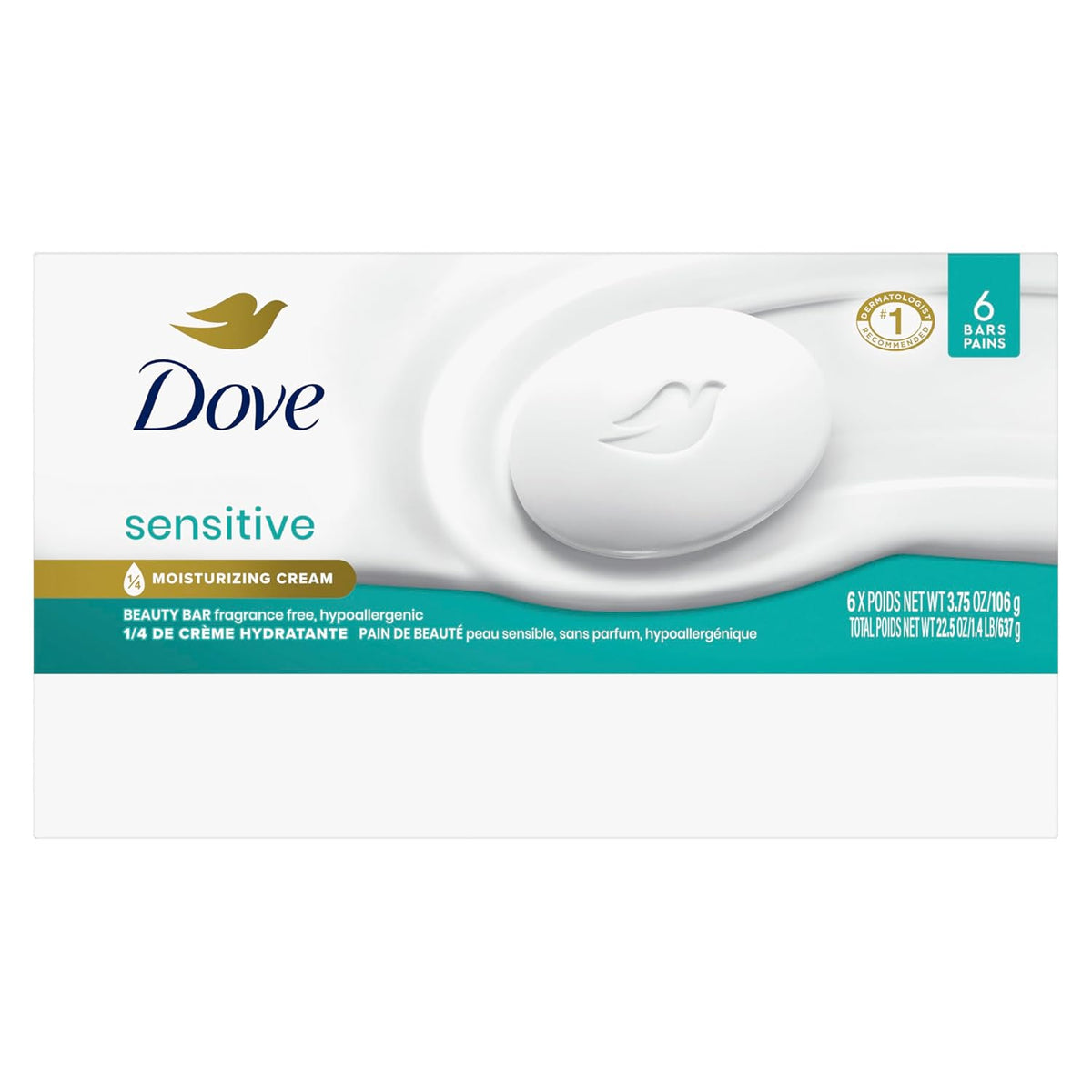 Dove Beauty Bar Soap Sensitive, 3.75 oz 6 Bars