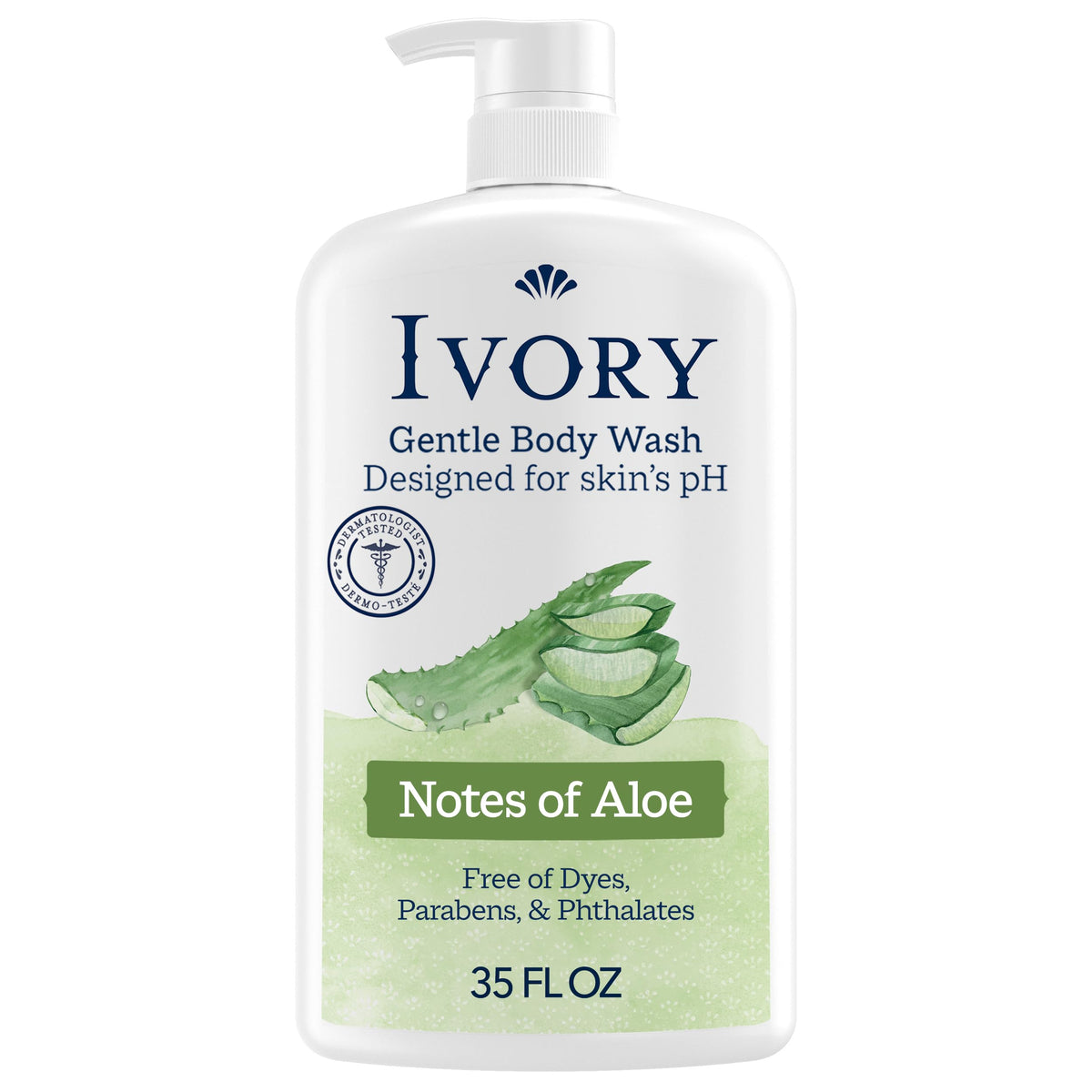 Ivory Body Wash, Designed for the Whole Family, Gentle Formula, Free of Dyes Heavy Perfumes Parabens Phthalates & Silicones, Designed for Skin's pH, Water Lily Scent, 35 oz