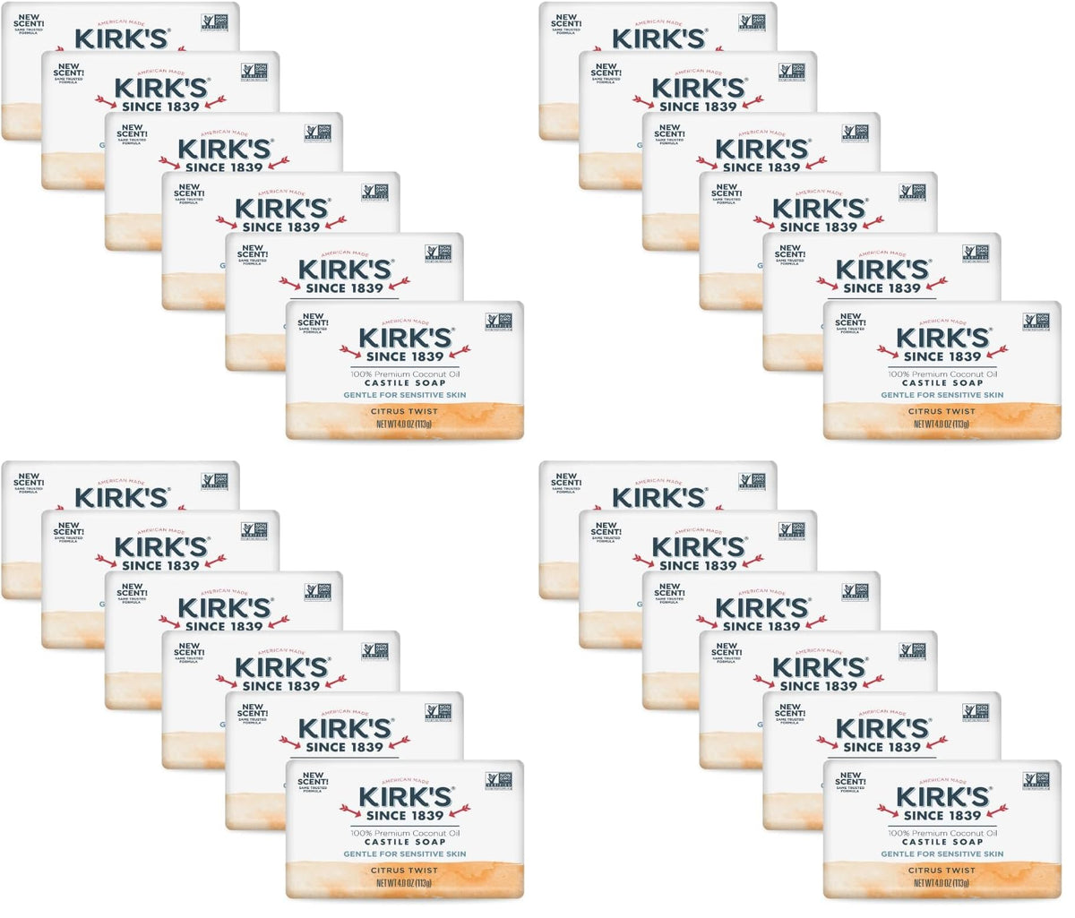 Kirk's Castile Bar Soap, Lavender & Vanilla - Clinically Tested, Safe for Sensitive Skin with Coconut Oil, Vegan and Non-GMO - 4 oz Bars, 6 Pack