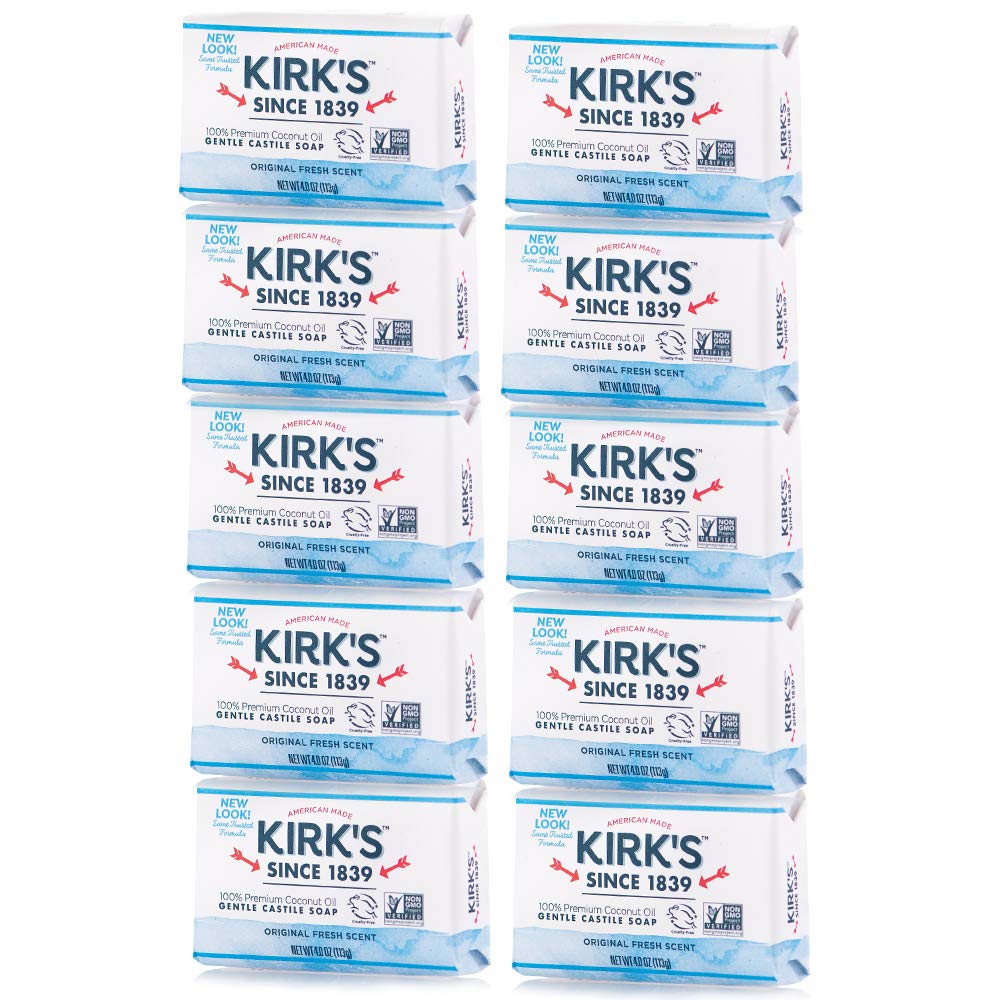 Kirk's Castile Bar Soap for Men, Women, & Children - Made with Premium Coconut Oil, Sensitive Skin Formula, Vegan, Non GMO, Original Fresh Scent, 4 oz. Bars, 24 Pack