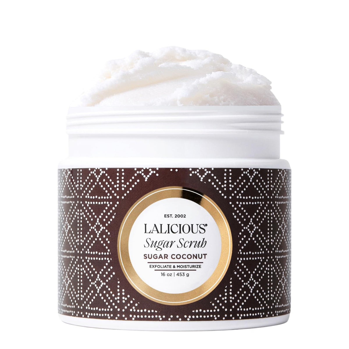 LALICIOUS Sugar Kiss® Exfoliating & Moisturizing Body Scrub | Sugar & Coconut Oil | Pre-Shave Scrub for Ingrown Hairs & Razor Bumps | Gently Buffs & Smooths Sensitive Skin | No Parabens | Large 16oz