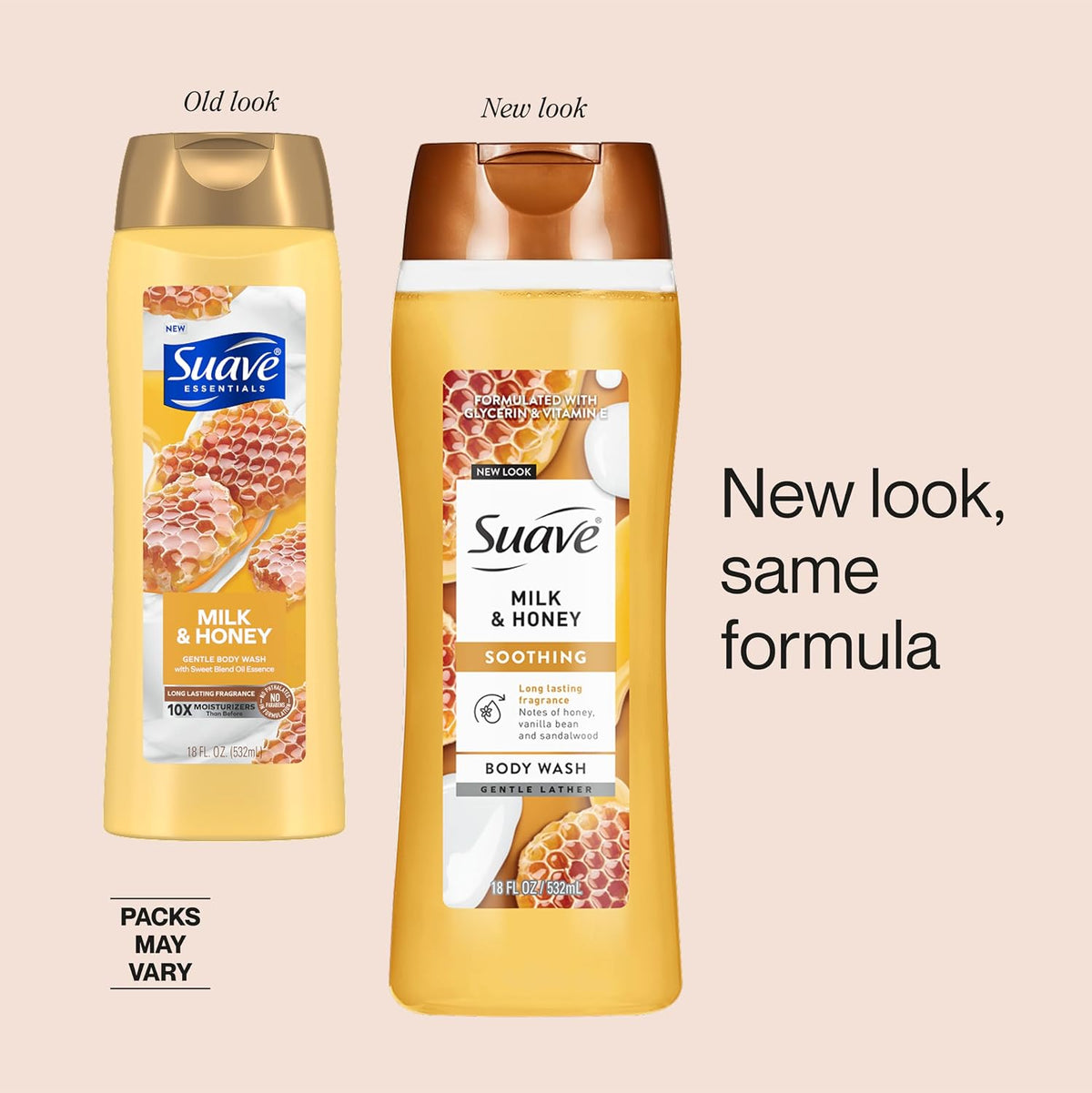 Suave Moisturizing Body Wash, with Milk & Honey and Vitamin E Extract, No Parabens, No Phtahaltes, 18 Oz Pack of 6