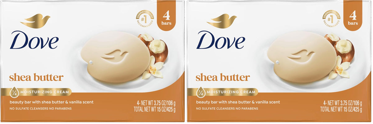 Dove Beauty Bar Soap Shea Butter 4 Count 3.75 oz