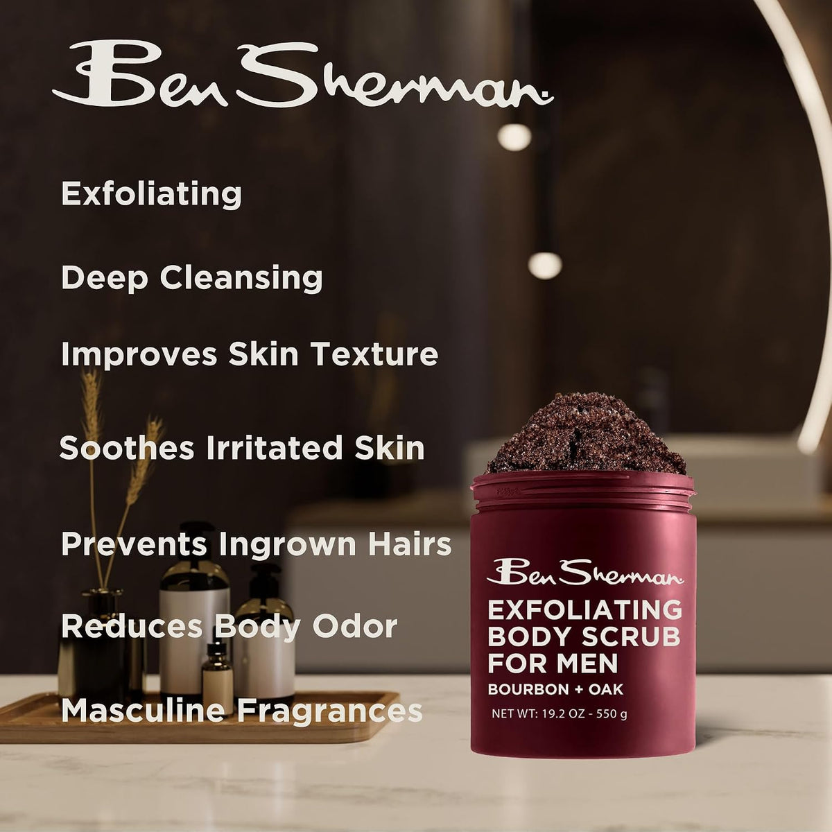 Ben Sherman Exfoliating Body Scrub For Men with Shea Butter Vitamin A and C, Moisturizing Hydrating Body Scrub for Healthy Skin