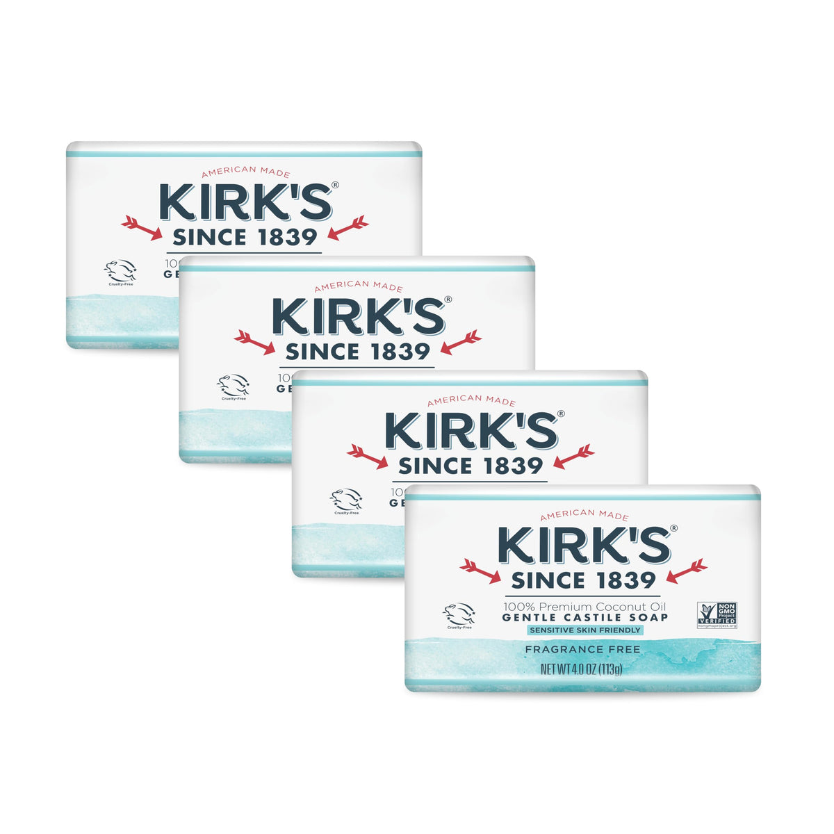 Kirk's Castile Bar Soap for Men, Women, & Children - Made with Premium Coconut Oil, Sensitive Skin Formula, Vegan, Non GMO, Original Fresh Scent, 4 oz. Bars, 24 Pack