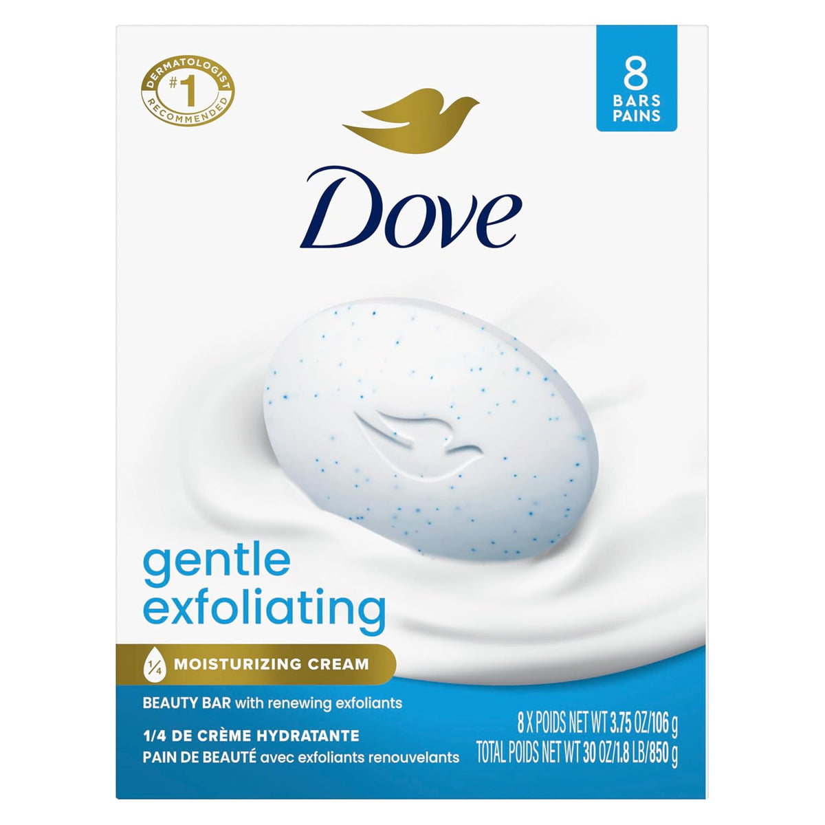 Dove Gentle Exfoliating Beauty Bar Soap , Renewing 8 Count 3.75 oz