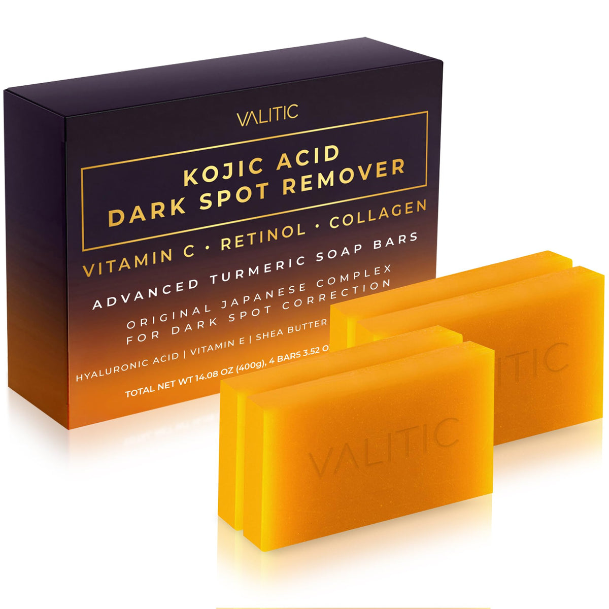 VALITIC Kojic Acid Dark Spot Remover Soap Bars, Turmeric Bar Soaps 3 Pack