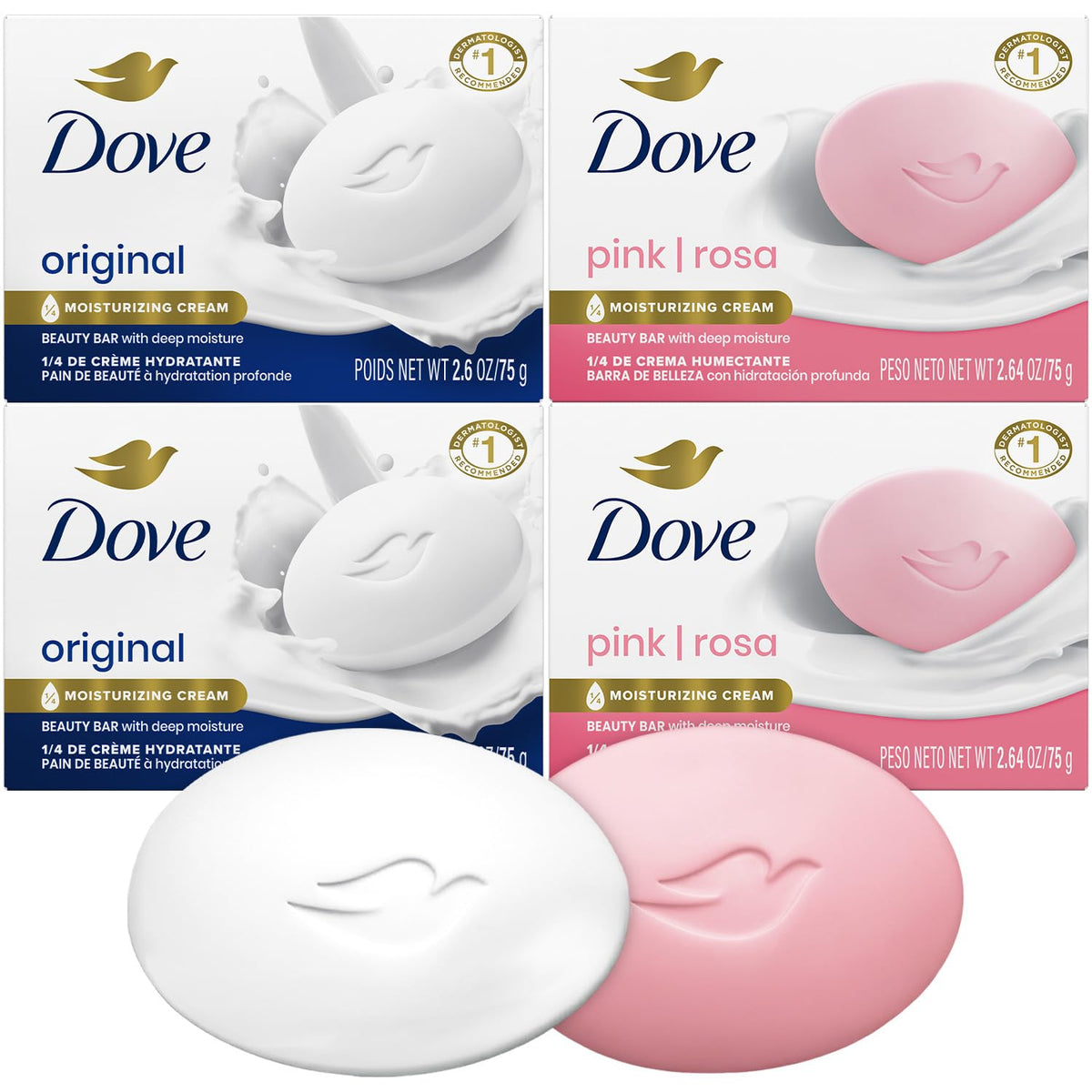 Dove Beauty Bar Soap Original, Pack of 36 with 1/4 Moisturizing Cream 2.6oz