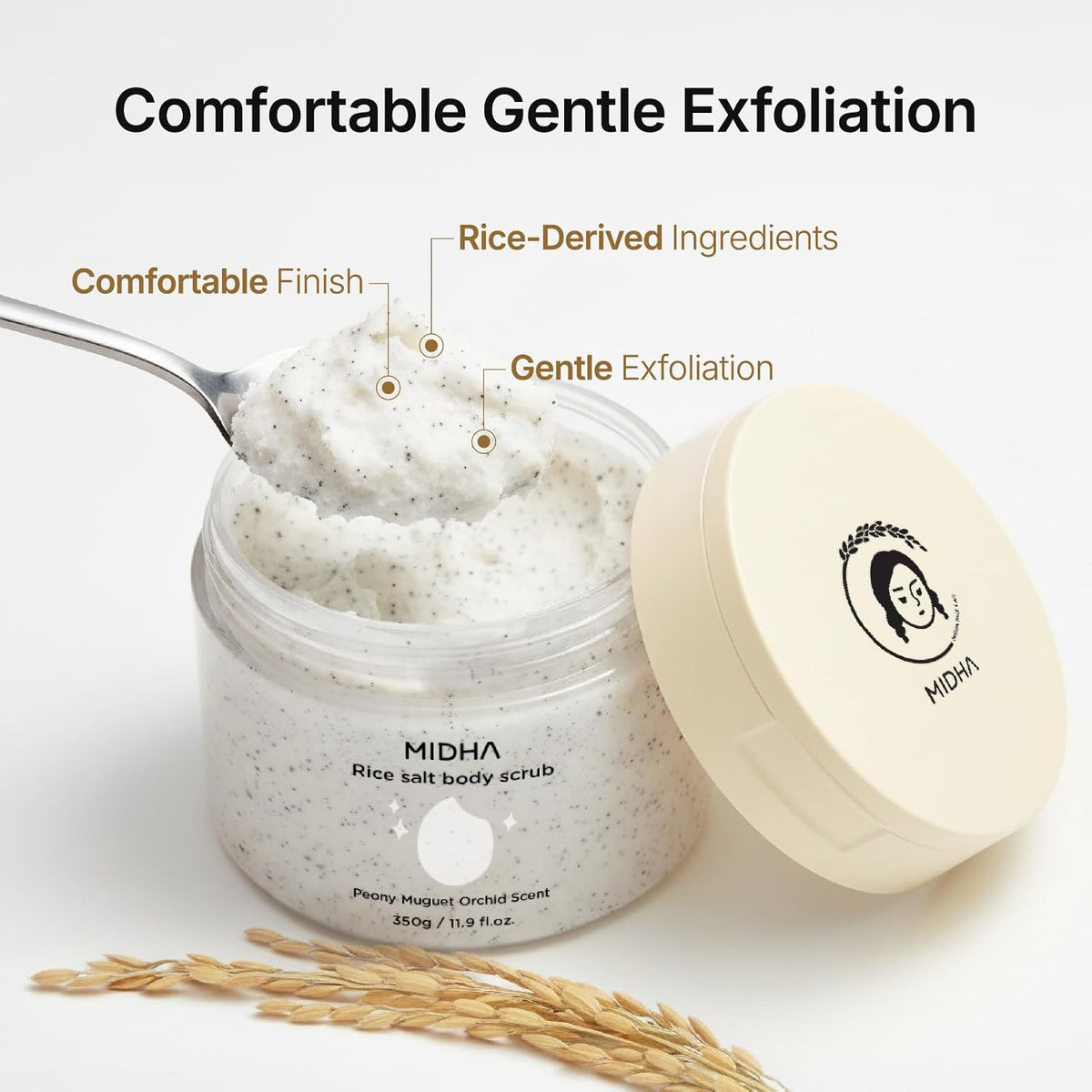 MIDHA RICE SALT BODY SCRUB, 1.69fl.oz/50ml, Gentle Exfoliating Body Polish with Rice Bran & Natural Salt, Nourishing & Hydrating Korean Rice Body Scrub, Rice Bran & Apricot Seed Exfoliating Body Scrub