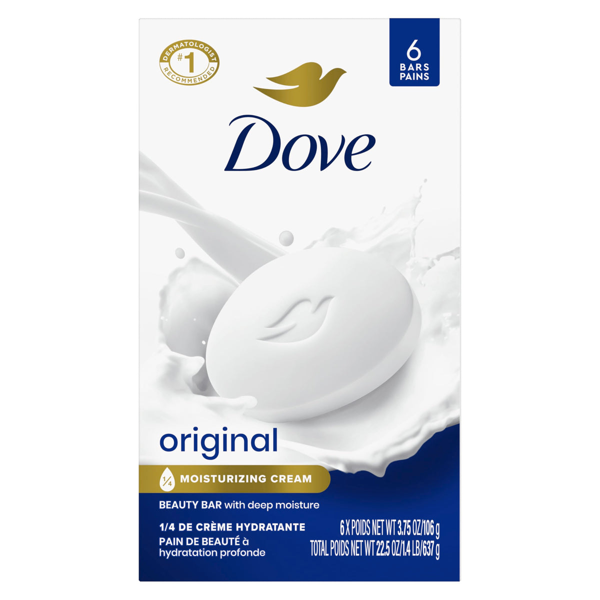 Dove Beauty Bar Soap Original 8 Count for Soft, Smooth Skin, with 1/4 Moisturizing Cream 3.75 oz