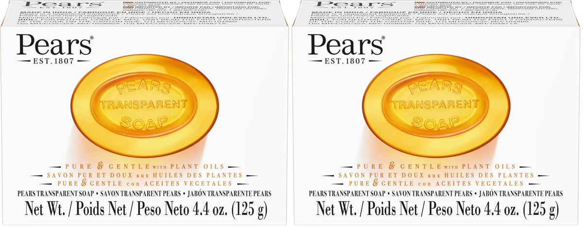 Pears Soap, Pure & Gentle with Natural Oils, 12-Pack – Transparent Amber Glycerin Soap for Pampered, Glowing Skin, 4.4 Oz Ea