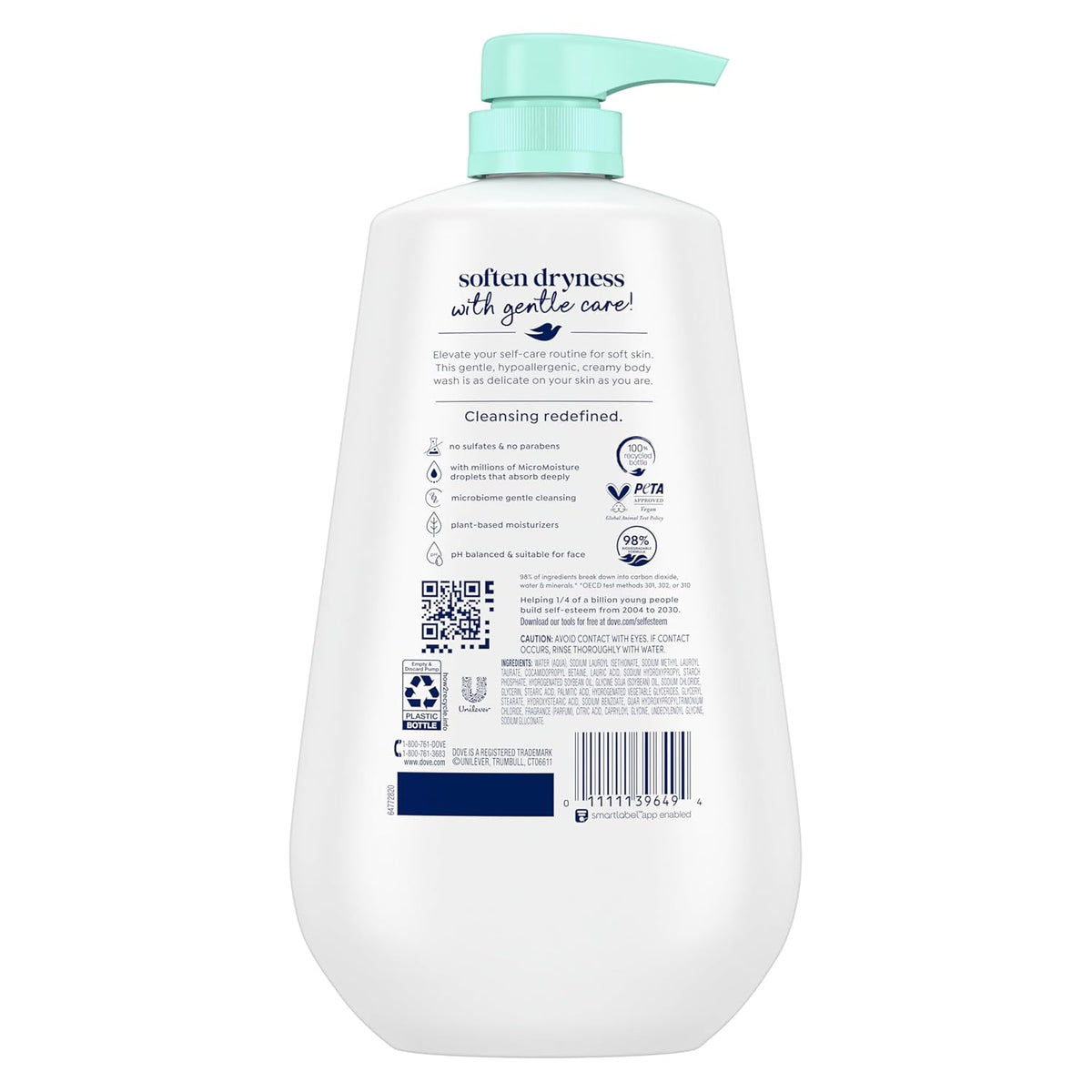 Dove Body Wash Sensitive Skin 30.6 oz Pump 3 Pack, Sulfate Free