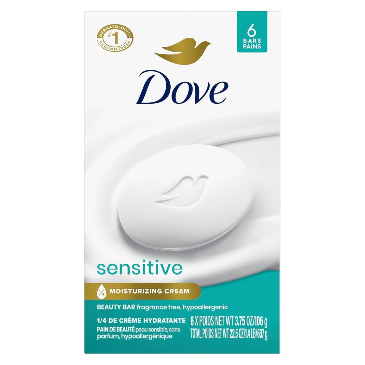 Dove Beauty Bar Soap Sensitive, 3.75 oz 6 Bars