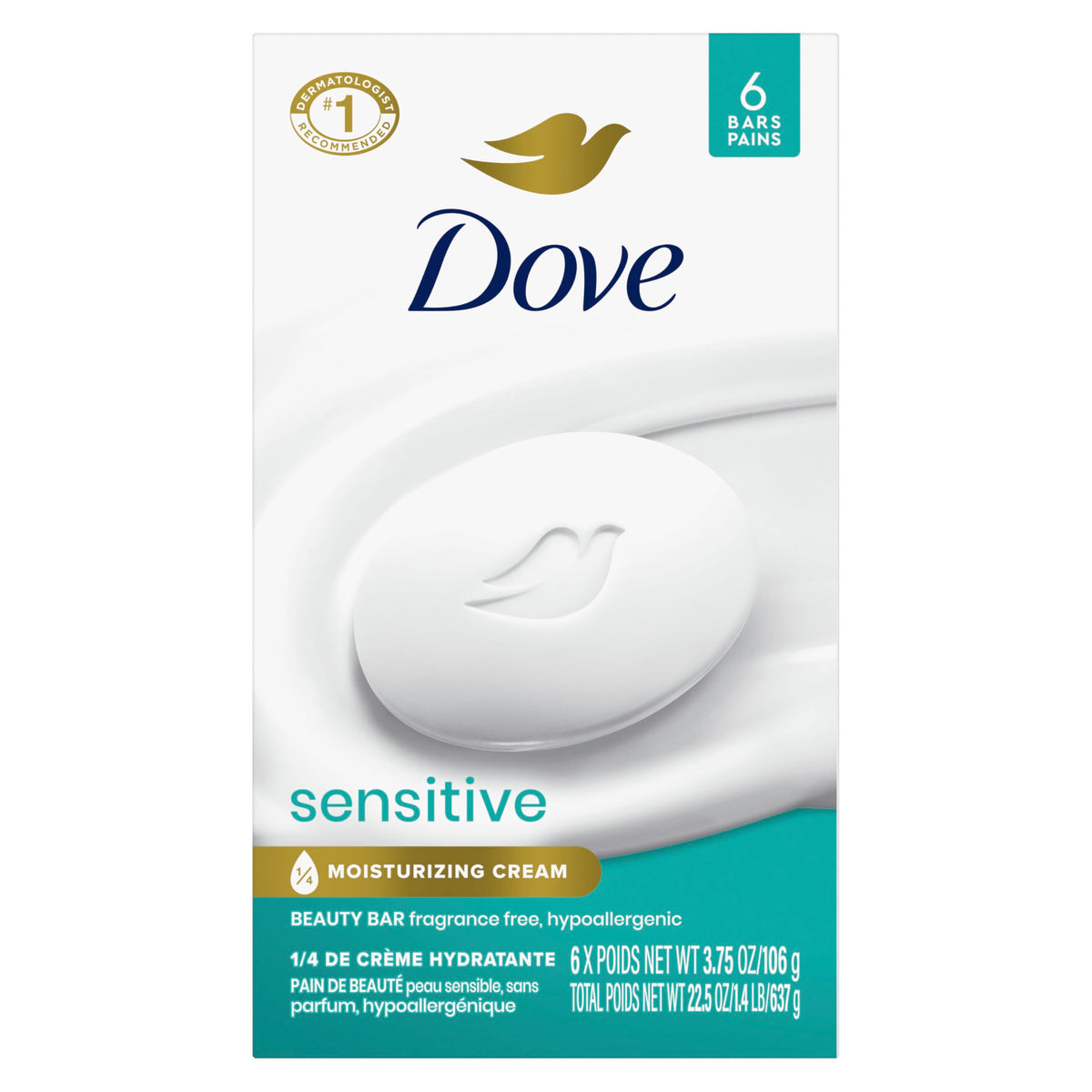 Dove Beauty Bar Soap Sensitive, 3.75 oz 6 Bars