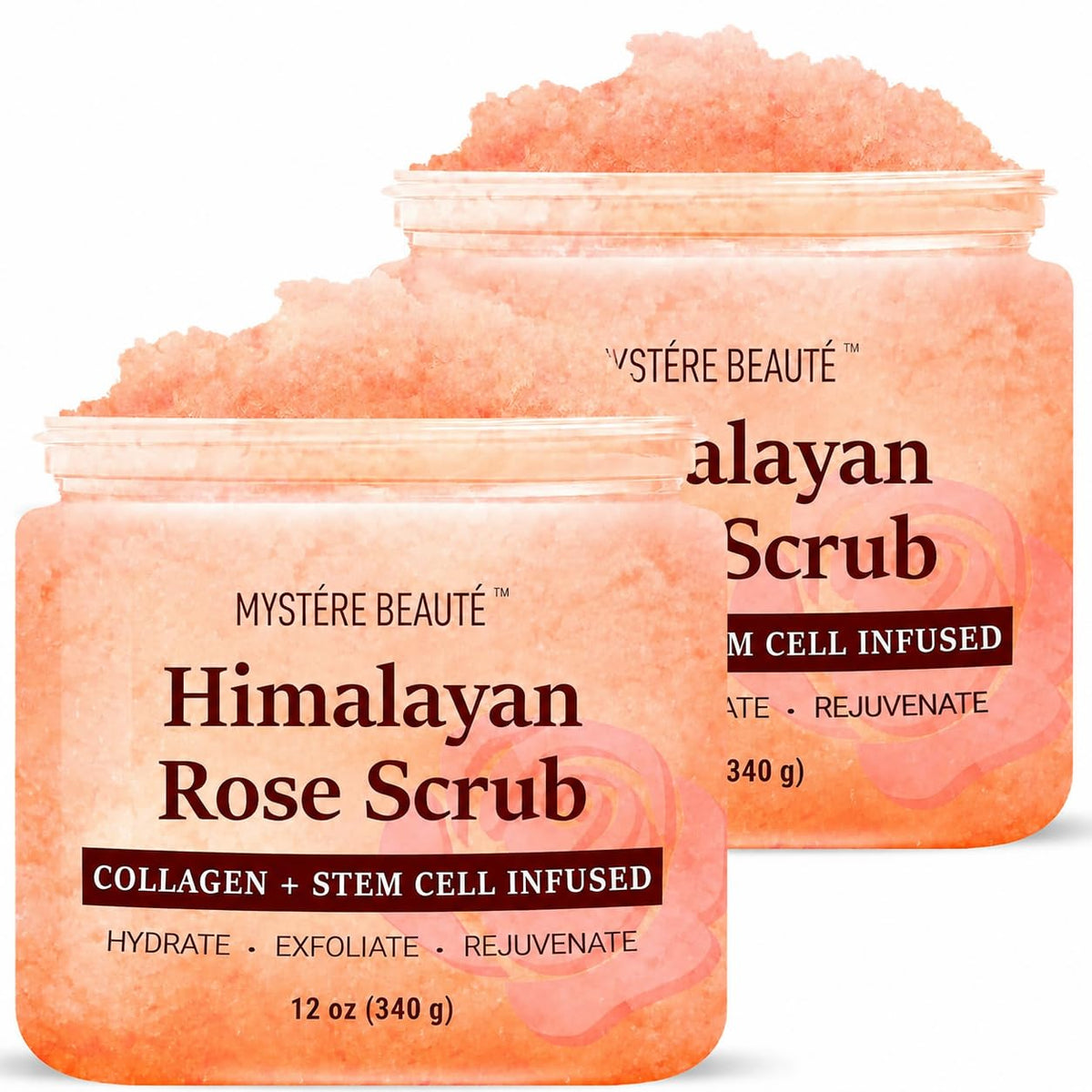 Himalayan Salt Body Scrub, Collagen & Rose Oil for Skin Cleansing, 12 fl oz