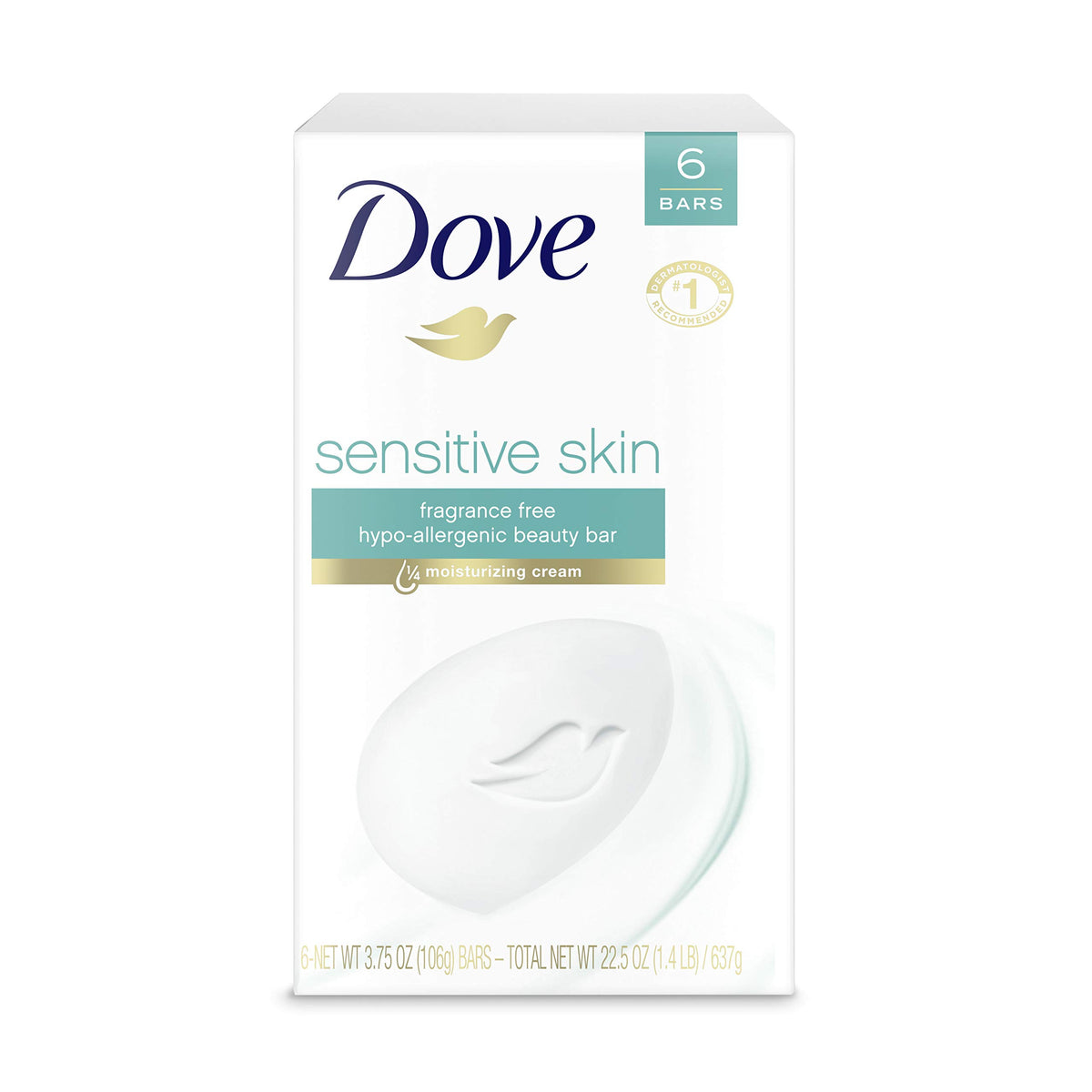 Dove Beauty Bar Soap Sensitive, 24 Bars for Sensitive Skin, 3.75 oz