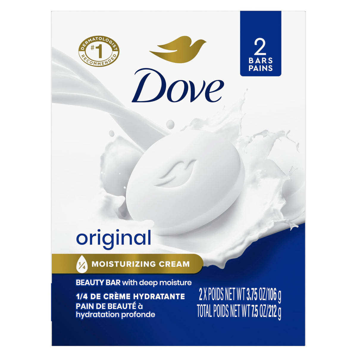 Dove Beauty Bar Soap Original, Pack of 36 with 1/4 Moisturizing Cream 2.6oz