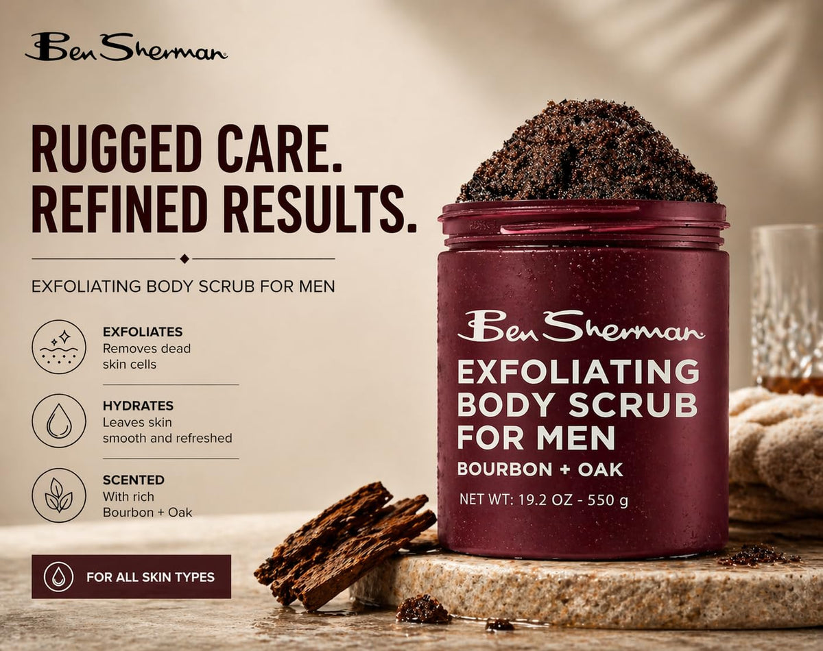 Ben Sherman Exfoliating Body Scrub For Men with Shea Butter Vitamin A and C, Moisturizing Hydrating Body Scrub for Healthy Skin